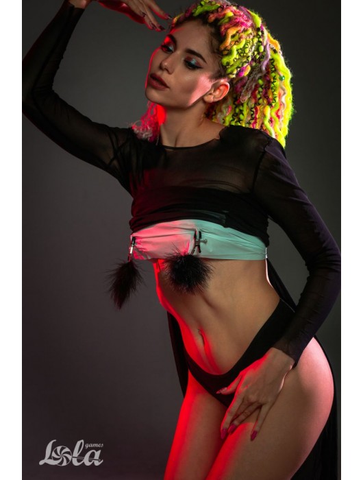 Зажимы на соски с черным пухом Euphoric - Lola Games - купить с доставкой в Красноярске