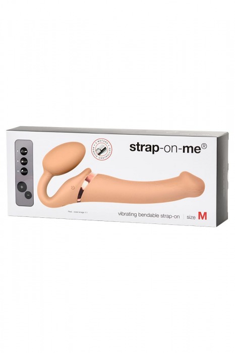 Телесный безремневой вибрострапон Silicone Bendable Strap-On M - Strap-on-me - купить с доставкой в Красноярске