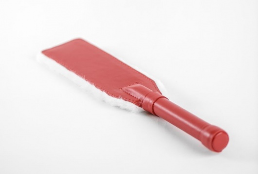 Красно-белая двустороння шлепалка из натуральной кожи и меха - 35 см. - БДСМ Арсенал - купить с доставкой в Красноярске