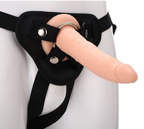 Телесный страпон на черных трусиках STRAP ON REAL DILDO - 20 см. - Dream Toys - купить с доставкой в Красноярске