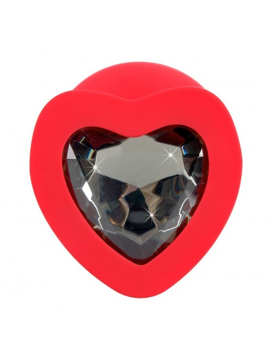 Красная силиконовая анальная пробка с черным стразом-сердечком - 9,3 см. - Orion - купить с доставкой в Красноярске