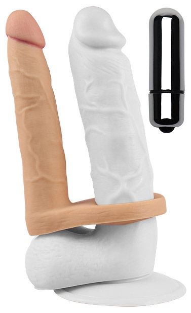 Телесная вибронасадка для двойного проникновения The Ultra Soft Double-Vibrating - 15,8 см. - Lovetoy - купить с доставкой в Красноярске