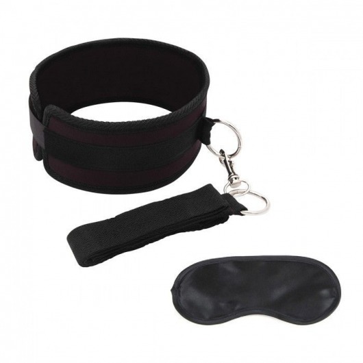 Черный ошейник с длинным поводком Collar and Leash Set - Lux Fetish - купить с доставкой в Красноярске