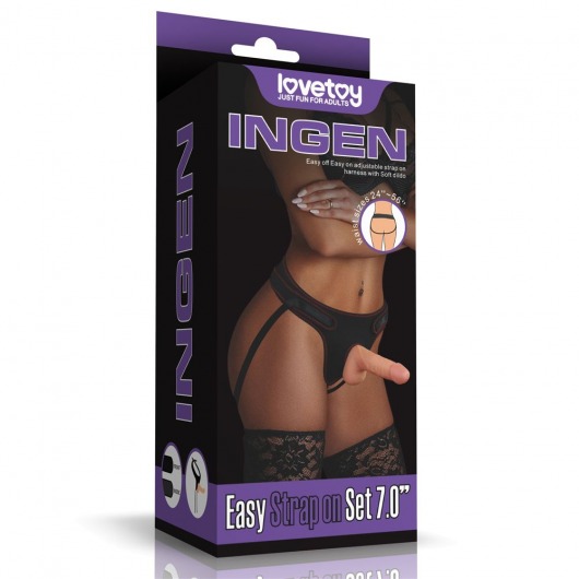 Телесная насадка с черными трусиками Easy Strapon Set 7.0 - 18 см. - Lovetoy - купить с доставкой в Красноярске