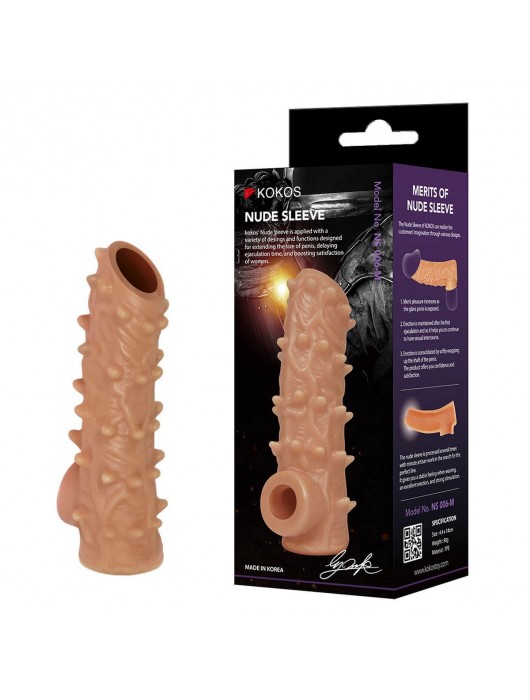 Телесная насадка с шипами и открытой головкой Nude Sleeve L - 14 см. - KOKOS - в Красноярске купить с доставкой