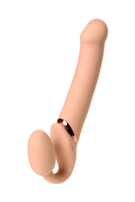 Телесный безремневой вибрострапон Vibrating Bendable Strap-On L - Strap-on-me - купить с доставкой в Красноярске