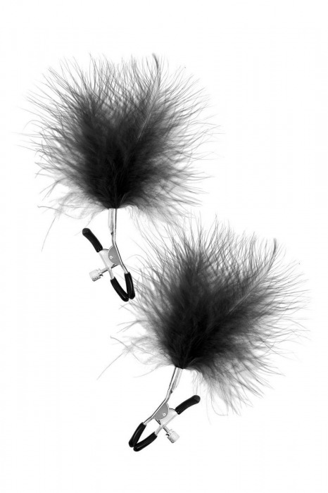 Зажимы на соски с черными пуховыми кисточками Sweet Caress Feather Nipple Clumps - Sweet Caress - купить с доставкой в Красноярске
