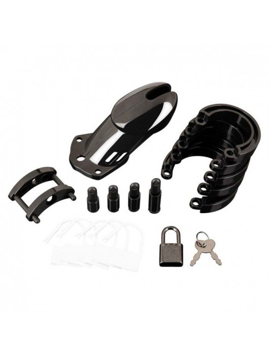 Черная акриловая клетка целомудрия для члена с замком - BlueLine - купить с доставкой в Красноярске