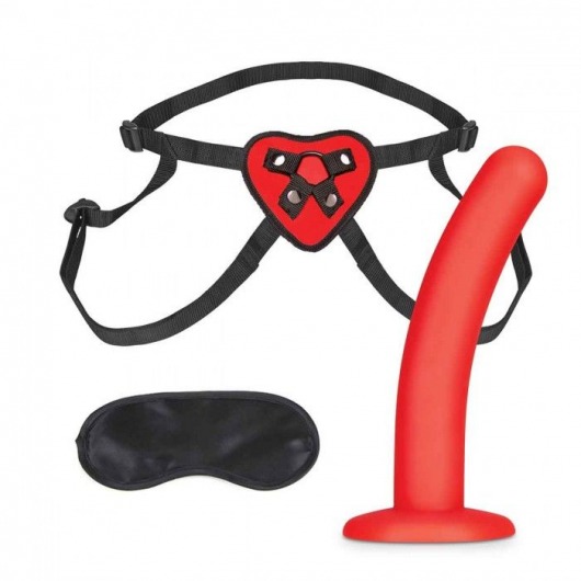 Красный поясной фаллоимитатор Red Heart Strap on Harness   5in Dildo Set - 12,25 см. - Lux Fetish - купить с доставкой в Красноярске