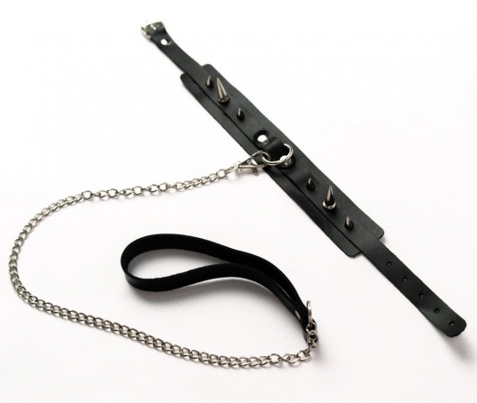 Черный ошейник с шипами и поводком - Crazy Handmade - купить с доставкой в Красноярске