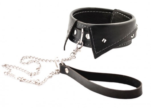 Черный ошейник-воротничок с металлическим поводком - Crazy Handmade - купить с доставкой в Красноярске