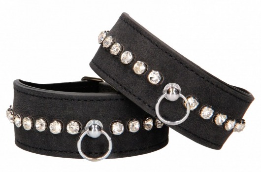 Черные наручники Diamond Studded Wrist Cuffs - Shots Media BV - купить с доставкой в Красноярске