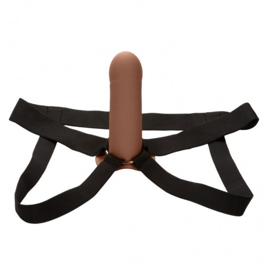 Коричневый фаллопротез из силикона Extension with Harness - 15,75 см. - California Exotic Novelties - купить с доставкой в Красноярске