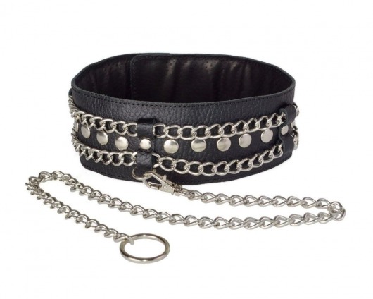 Чёрный ошейник с цепочками и поводком - Sitabella - купить с доставкой в Красноярске