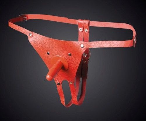 Красные кожаные универсальные трусики со штырьком для насадок - Sitabella - купить с доставкой в Красноярске