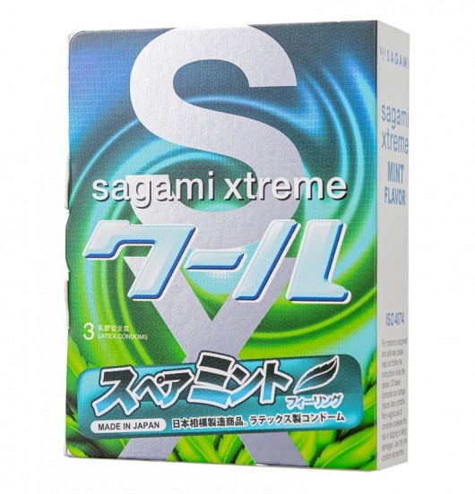 Презервативы Sagami Xtreme Mint с ароматом мяты - 3 шт. - Sagami - купить с доставкой в Красноярске