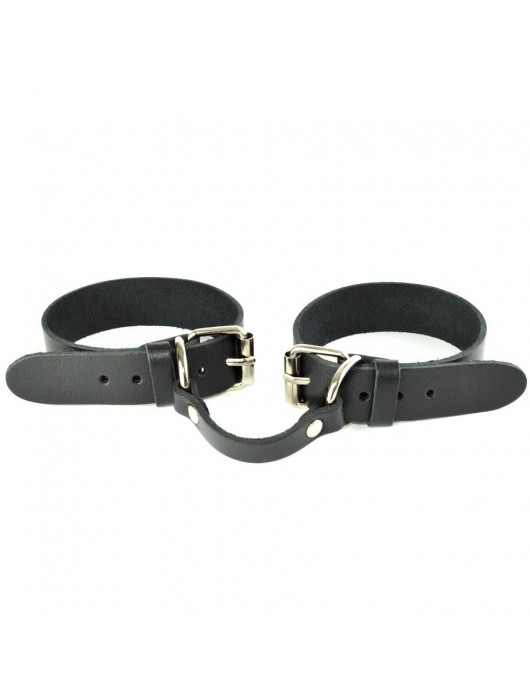 Черные кожаные наручники со съемной ярко-розовой опушкой - Sitabella - купить с доставкой в Красноярске