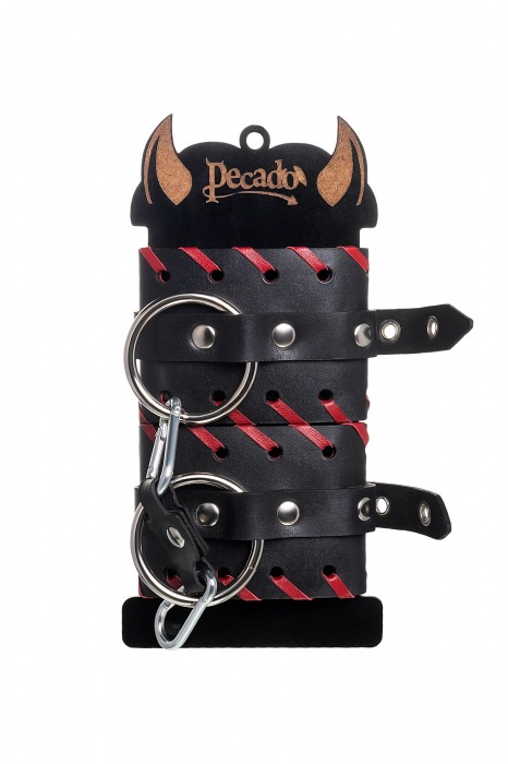 Черно-красные наручники из натуральной кожи - Pecado - купить с доставкой в Красноярске