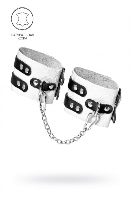 Бело-черные оковы с двумя ремешками и люверсами - Pecado - купить с доставкой в Красноярске