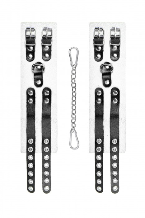 Бело-черные оковы с двумя ремешками и люверсами - Pecado - купить с доставкой в Красноярске