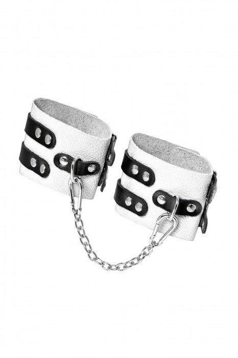 Бело-черные оковы с двумя ремешками и люверсами - Pecado - купить с доставкой в Красноярске