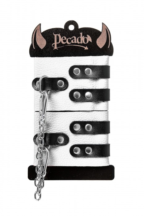 Бело-черные оковы с двумя ремешками и люверсами - Pecado - купить с доставкой в Красноярске
