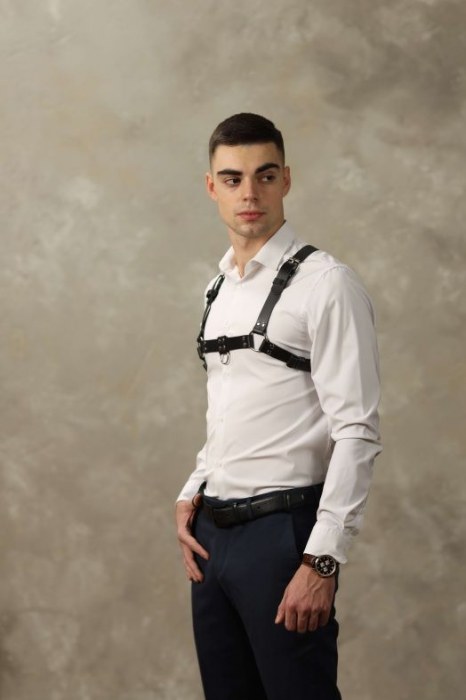 Черная мужская кожаная портупея №4 - БДСМ Арсенал - купить с доставкой в Красноярске