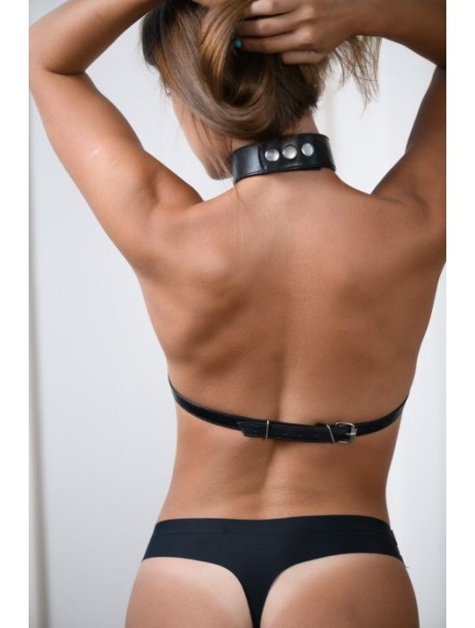 Черная кожаная сбруя с ошейником plus size из нежной кожи - БДСМ Арсенал - купить с доставкой в Красноярске