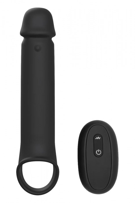 Черная насадка-удлинитель с вибрацией Vibrating Extender With Remote - Dream Toys - в Красноярске купить с доставкой