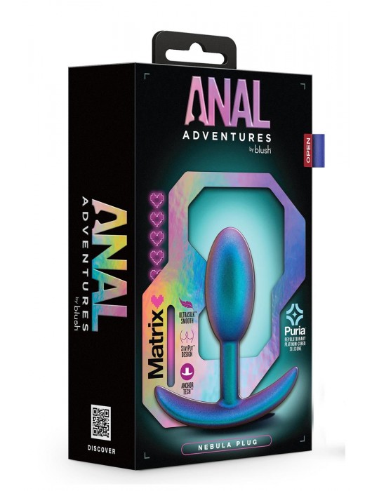 Синяя анальная пробка со смещенным центром тяжести The Nebula Plug - 9 см. - Blush Novelties