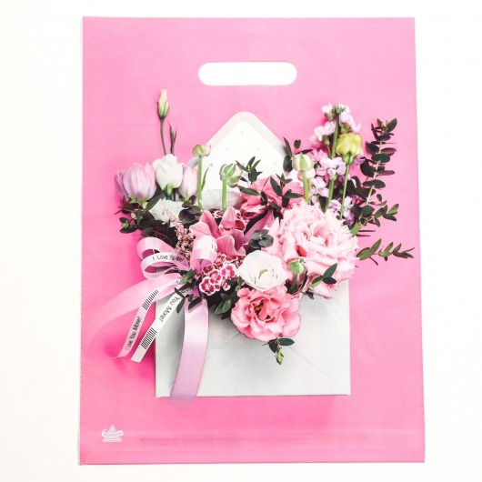 Розовый пакет с цветочным принтом и вырубной ручкой (40х31 см) - Сима-Ленд - купить с доставкой в Красноярске