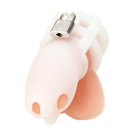 Белая клетка для пениса Silicone Small 2 in Cock Cage With Ball Divider - BlueLine - купить с доставкой в Красноярске