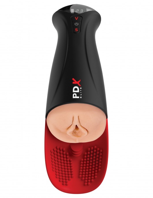 Телесный мастурбатор-вагина в черной колбе с вибрацией Fuck-O-Matic Pro XL - Pipedream - в Красноярске купить с доставкой