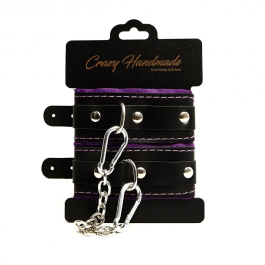 Черно-фиолетовые скругленные наручники с мягкой подкладкой - Crazy Handmade - купить с доставкой в Красноярске