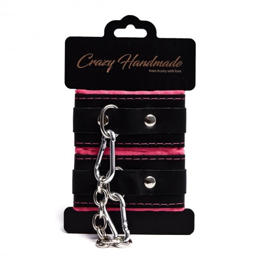 Черно-розовые скругленные наручники с мягкой подкладкой - Crazy Handmade - купить с доставкой в Красноярске