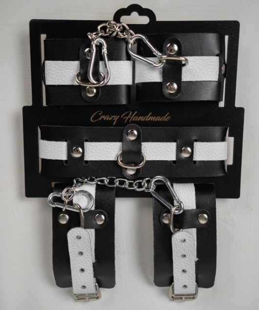 Набор фиксаторов из черной и белой натуральной кожи - Crazy Handmade - купить с доставкой в Красноярске