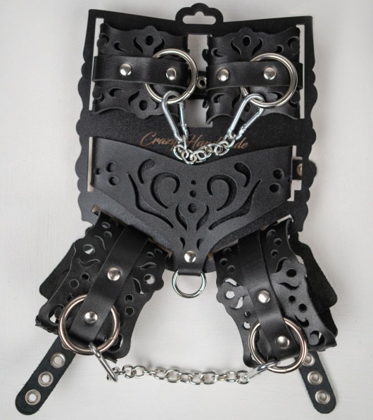Черный ажурный кожаный набор фиксаций - Crazy Handmade - купить с доставкой в Красноярске
