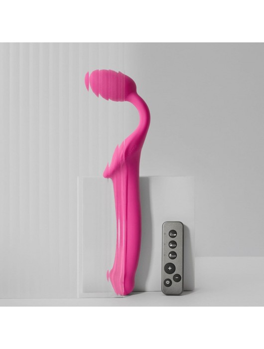 Ярко-розовый безремневой страпон Strap-on-me Vibrating Bendable Strap-On size XL - Strap-on-me - купить с доставкой в Красноярске