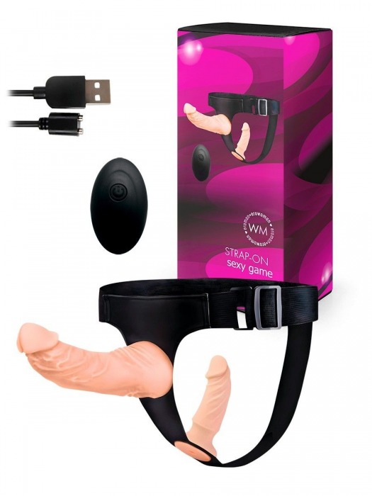 Женский страпон с 2 насадками, вибрацией и пультом ДУ - Erowoman-Eroman - купить с доставкой в Красноярске