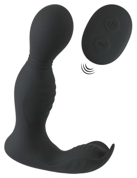 Черная анальная пробка с вибрацией, вращением и пультом ДУ RC Butt Plug with 2 Functions - Orion - в Красноярске купить с доставкой