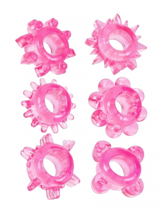 Набор из 6 розовых эрекционных колец с различным рельефом - Erowoman-Eroman - в Красноярске купить с доставкой
