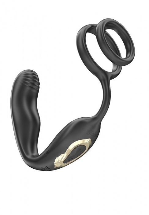 Черная анальная пробка с вращением и эрекционными кольцами - Ibiza - в Красноярске купить с доставкой