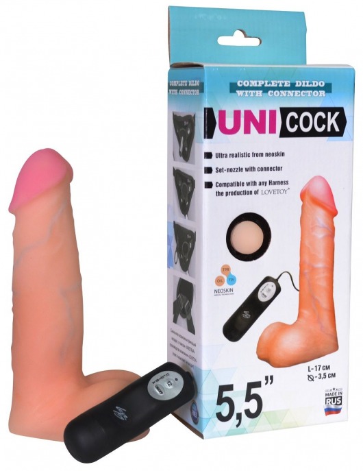Фаллическая насадка Харнесс UNICOCK 5,5  с вибрацией - 17 см. - LOVETOY (А-Полимер) - купить с доставкой в Красноярске