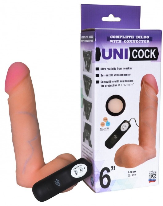 Фаллическая насадка Харнесс UNICOCK 6  с вибрацией - 18 см. - LOVETOY (А-Полимер) - купить с доставкой в Красноярске