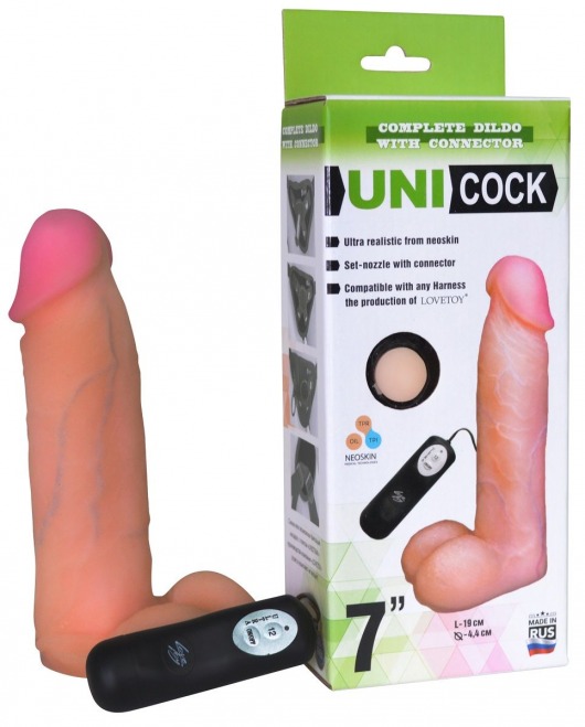 Фаллическая насадка Харнесс UNICOCK 7  с вибрацией - 19 см. - LOVETOY (А-Полимер) - купить с доставкой в Красноярске