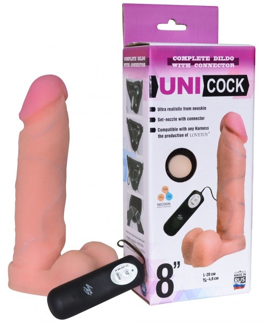 Фаллическая насадка Харнесс UNICOCK 8  с вибрацией - 20 см. - LOVETOY (А-Полимер) - купить с доставкой в Красноярске