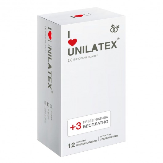 Ультратонкие презервативы Unilatex Ultra Thin - 12 шт. + 3 шт. в подарок - Unilatex - купить с доставкой в Красноярске