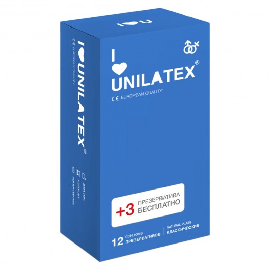 Классические презервативы Unilatex Natural Plain - 12 шт. + 3 шт. в подарок - Unilatex - купить с доставкой в Красноярске