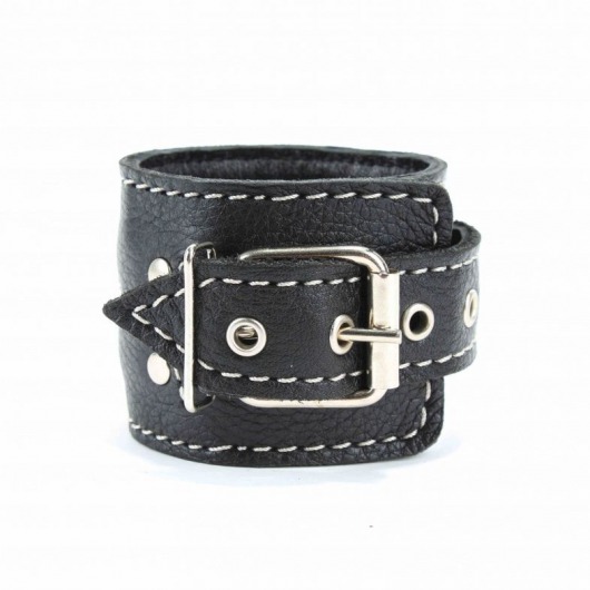 Чёрные кожаные наручники с крупной строчкой - БДСМ Арсенал - купить с доставкой в Красноярске
