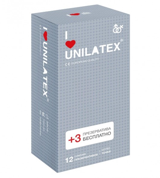 Презервативы с точками Unilatex Dotted - 12 шт. + 3 шт. в подарок - Unilatex - купить с доставкой в Красноярске